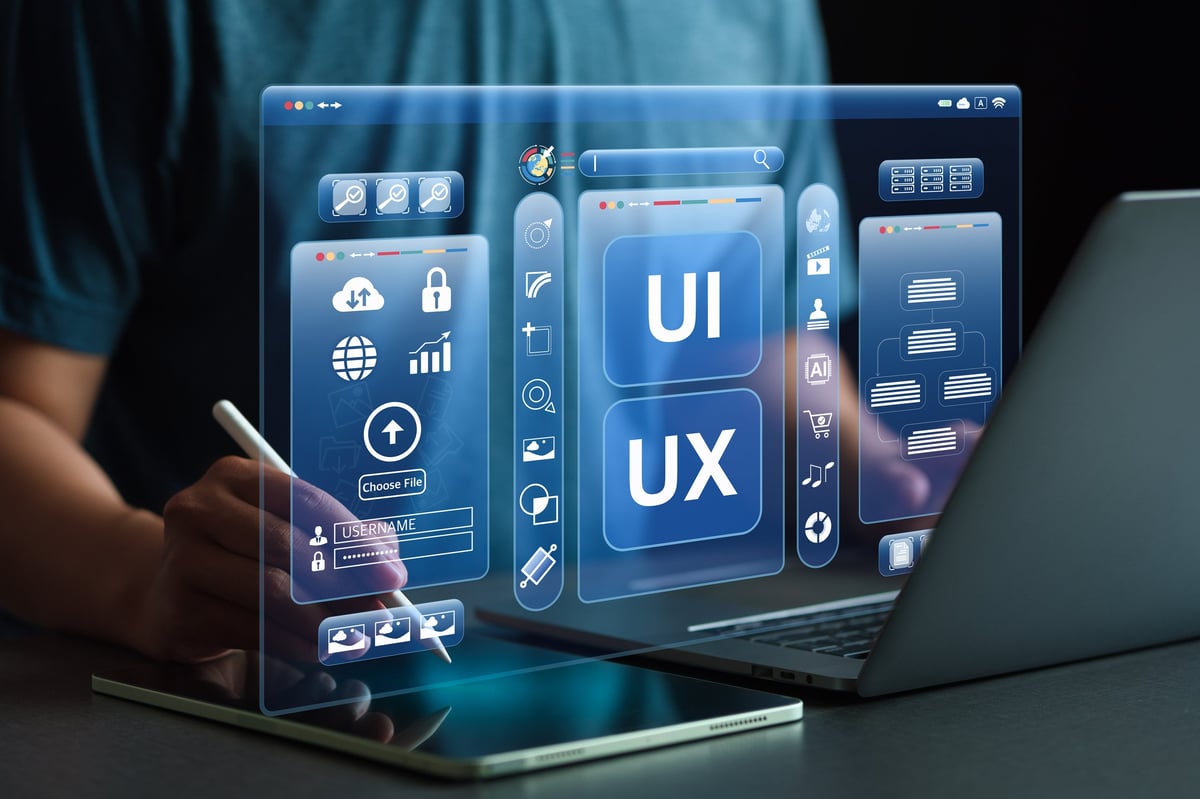 Designer building a modern website interface for a local business